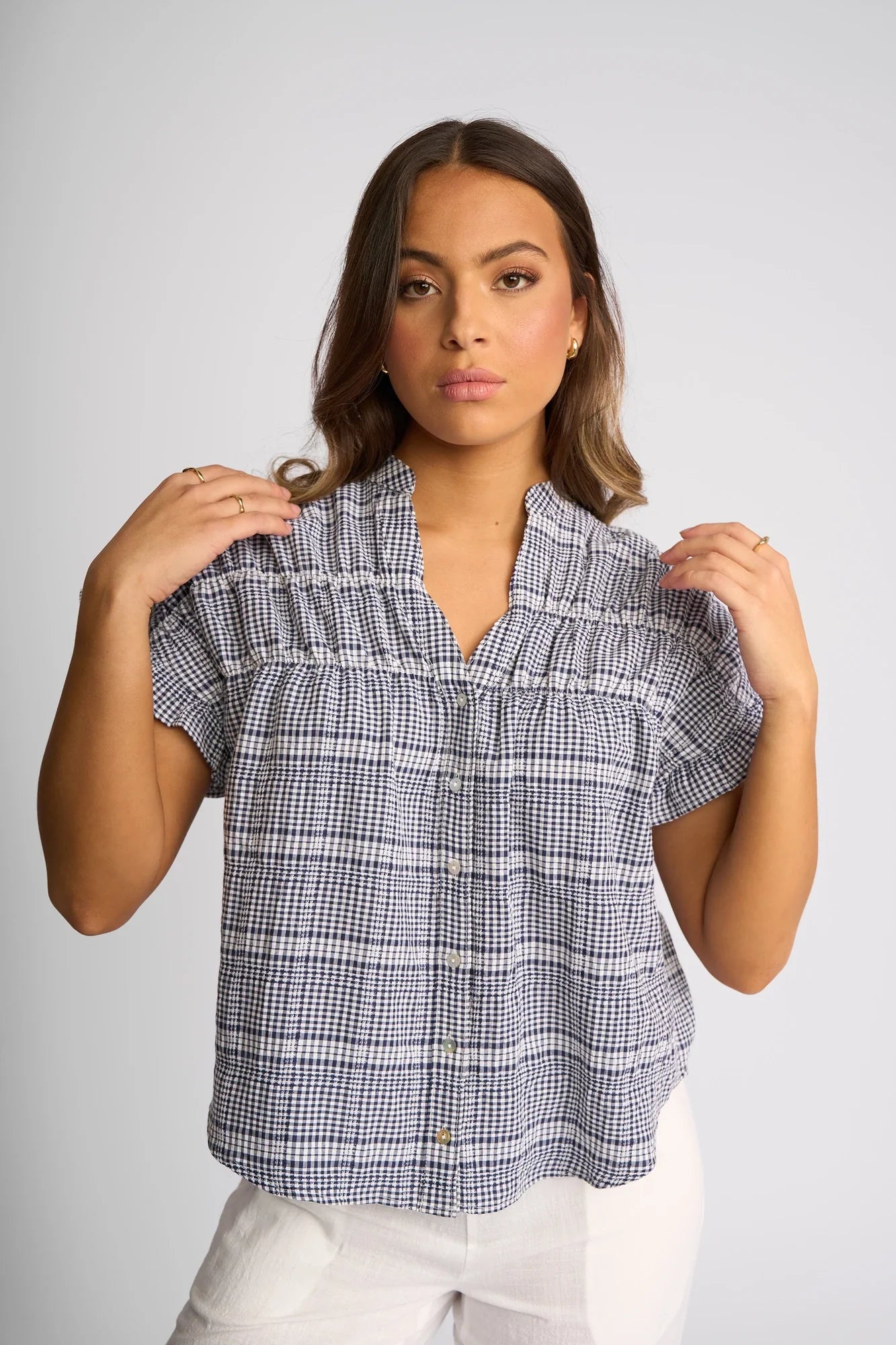 KN5097 Dolly's Picnic Cotton Check Top