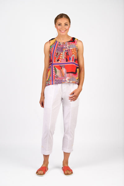 K5098  Cleopatra Print Boat Neck S/Less Top