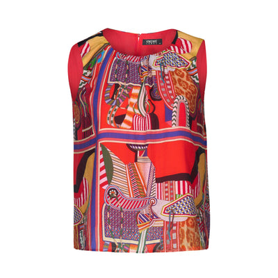 K5098  Cleopatra Print Boat Neck S/Less Top