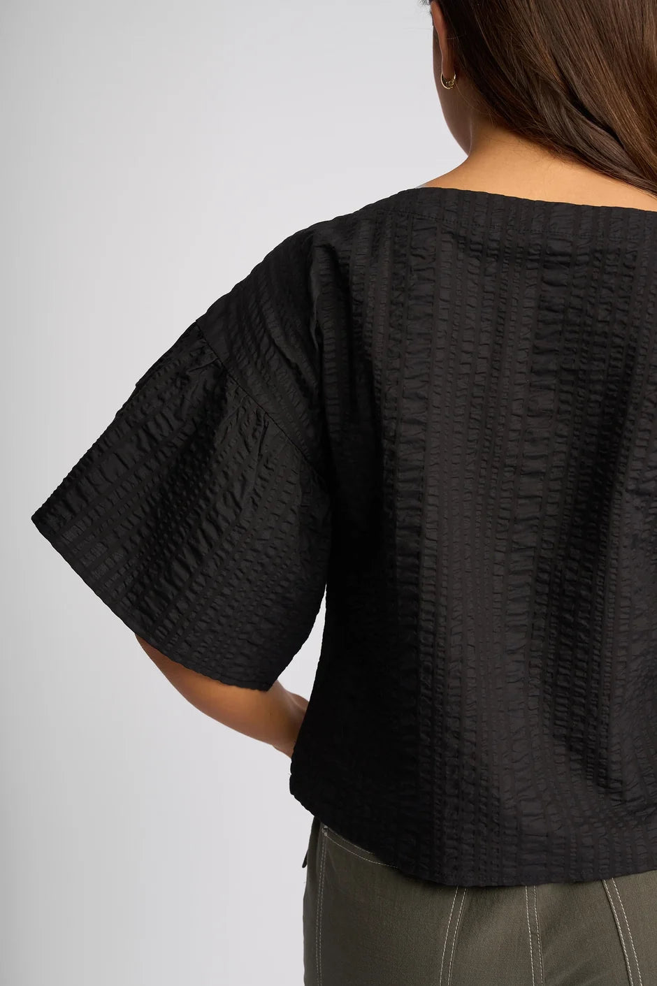 KN5113 Waffle Cotton Ruffle Sleeve Top
