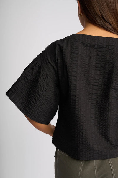KN5113 Waffle Cotton Ruffle Sleeve Top