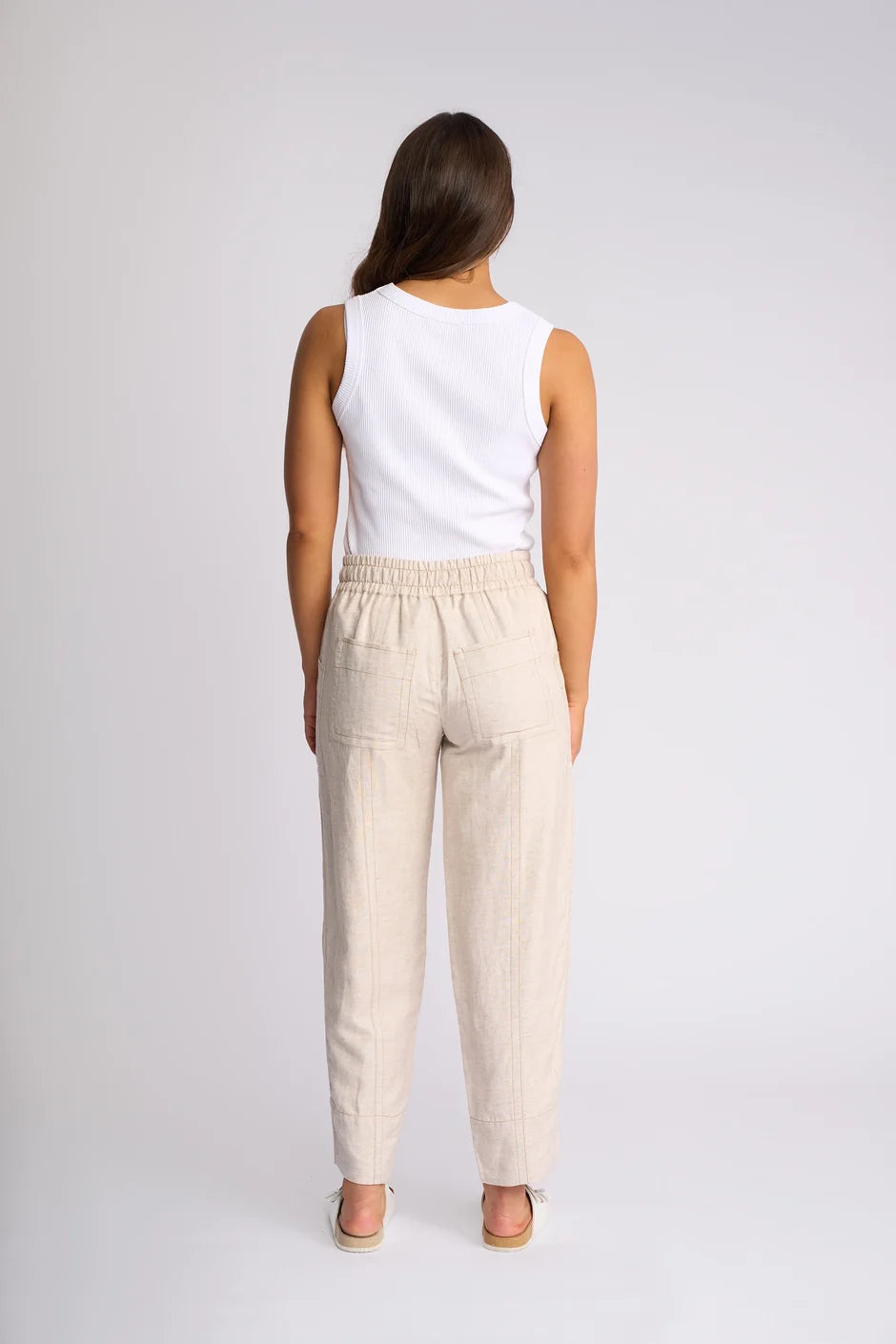 KN7106 Linen Blend Tie Pocketed Seam Pant