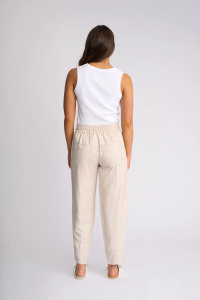 KN7106 Linen Blend Tie Pocketed Seam Pant