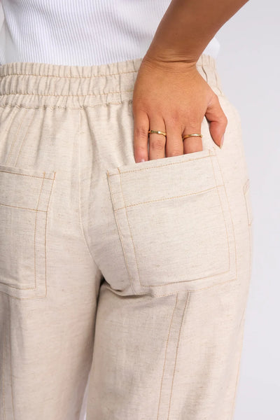 KN7106 Linen Blend Tie Pocketed Seam Pant