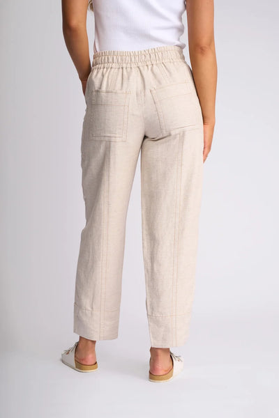 KN7106 Linen Blend Tie Pocketed Seam Pant