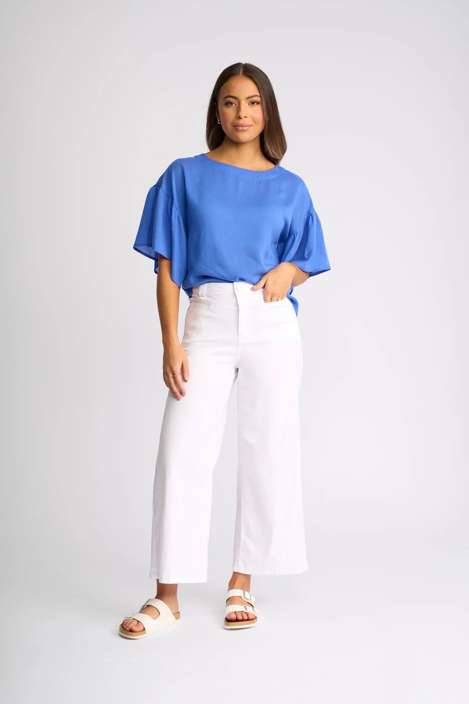 KN7122 WHITE Wide Leg Ankle Jean