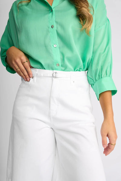 KN8018 WHITE Denim Wide Leg Bermuda Jean Short