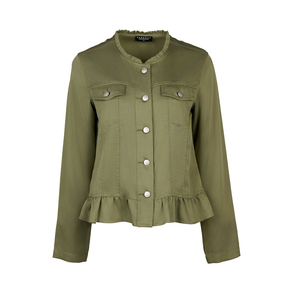 2047 Olive Ruffle Hem Tencel Denim Jacket