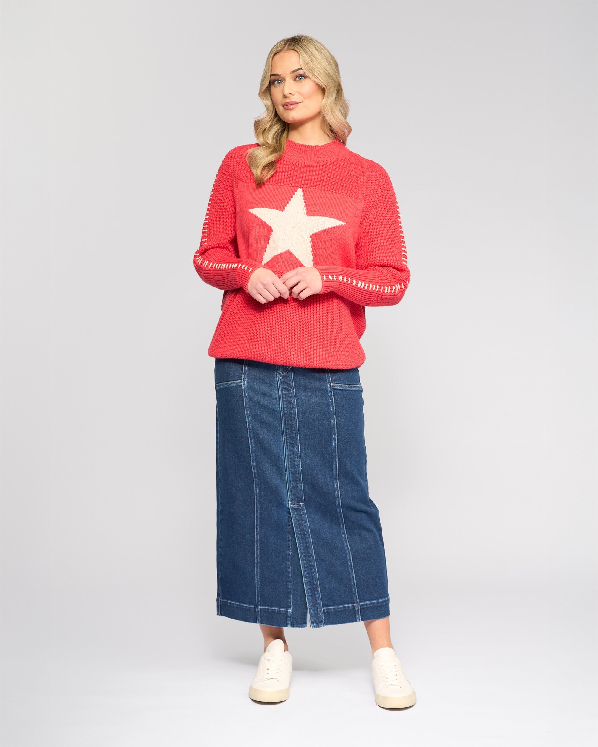 V1087 CORAL Chunky Knit Cotton/Cashmere Batwing Jumper