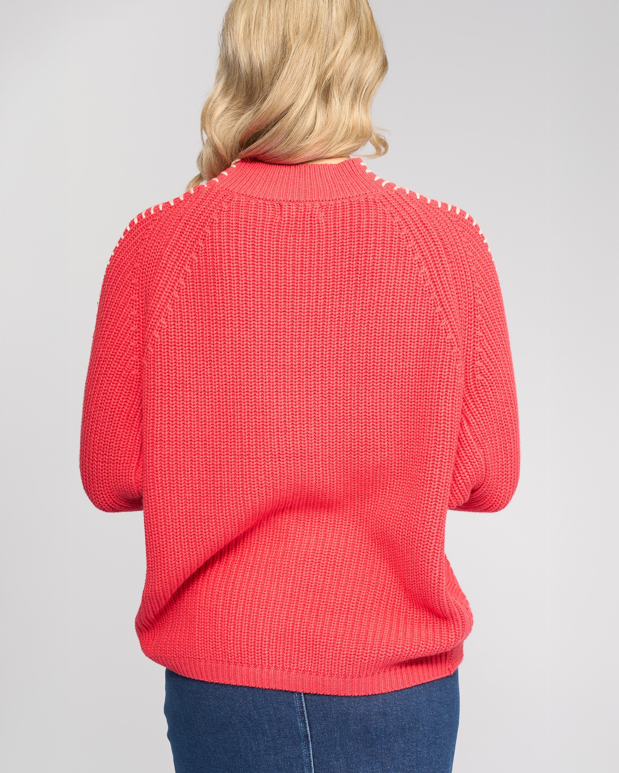 V1087 CORAL Chunky Knit Cotton/Cashmere Batwing Jumper