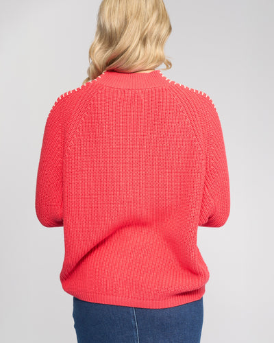 V1087 CORAL Chunky Knit Cotton/Cashmere Batwing Jumper