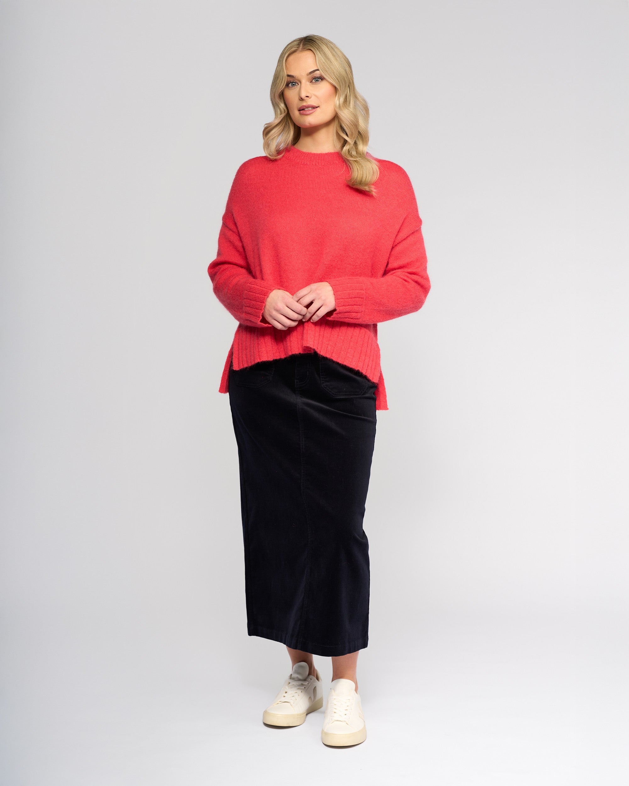 V1089 CORAL Mohair/Wool Relaxed Fit Knit Sweater