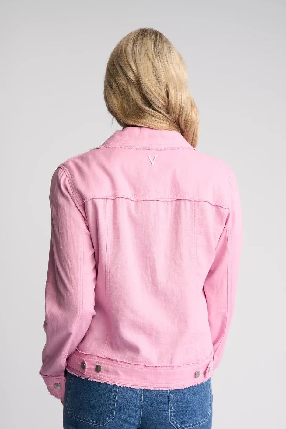 VS2026A PINK Linen Viscose Denim Style Fringe Trim Jacket