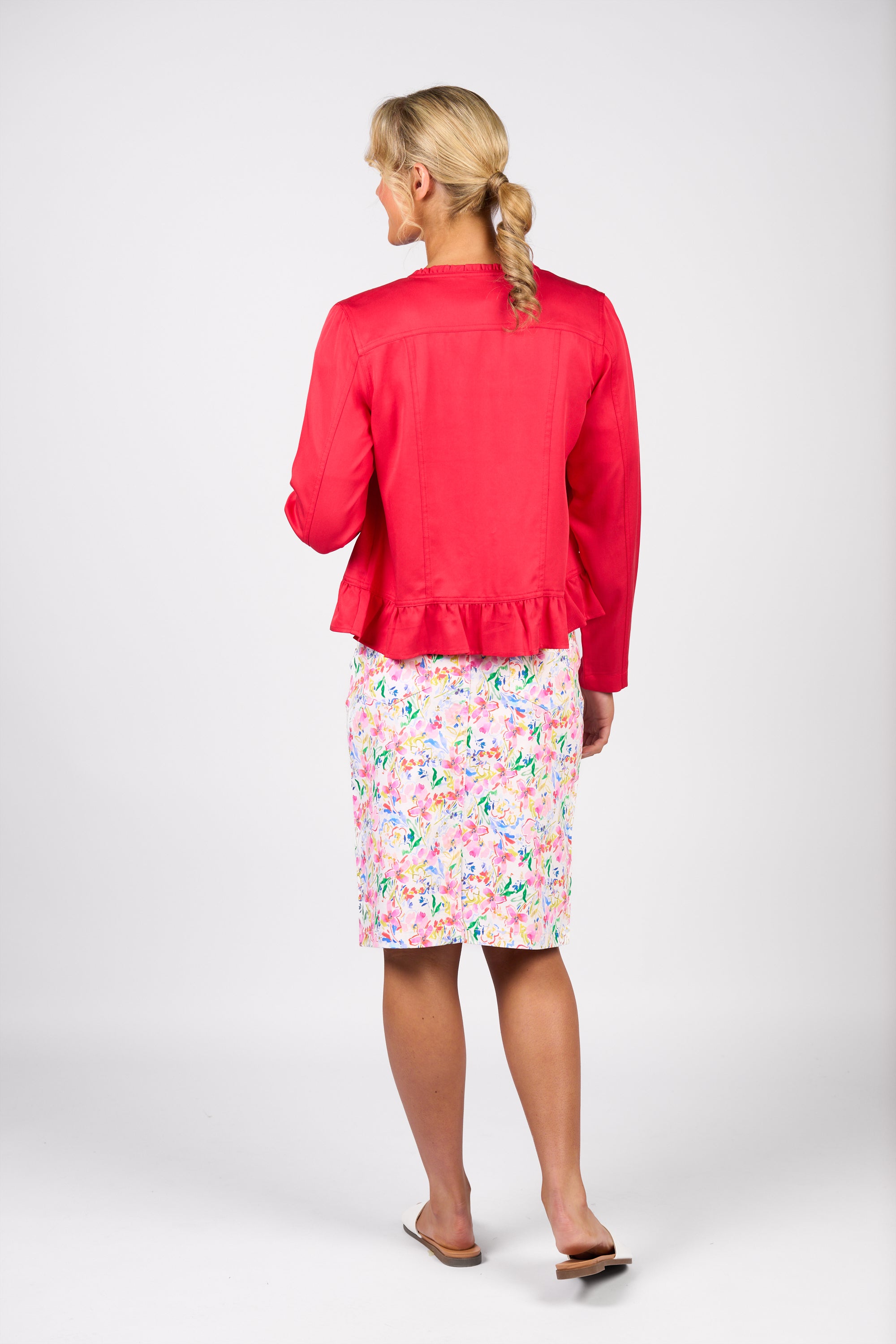 2047 Cherry Ruffle Hem Tencel Denim Jacket