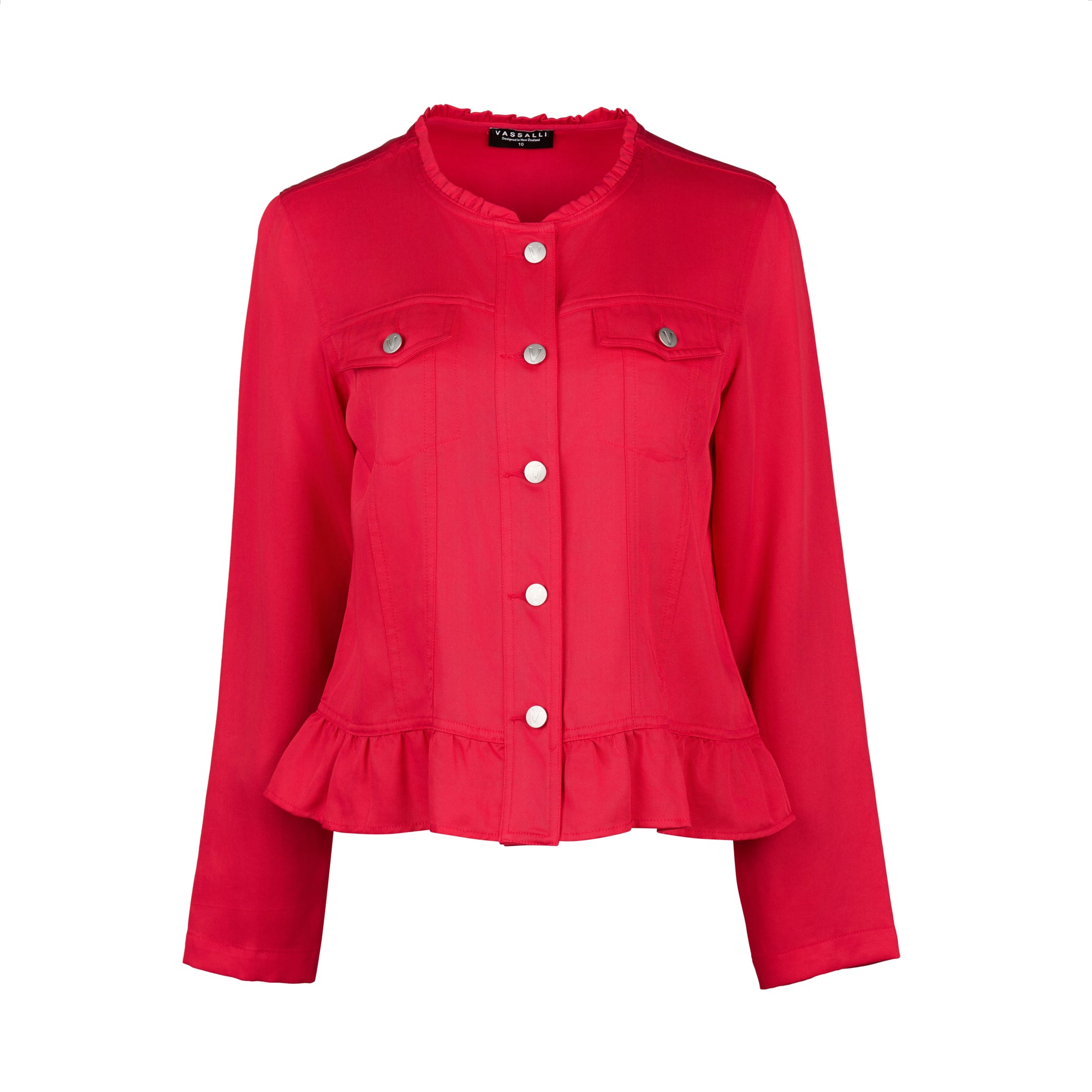 2047 Cherry Ruffle Hem Tencel Denim Jacket