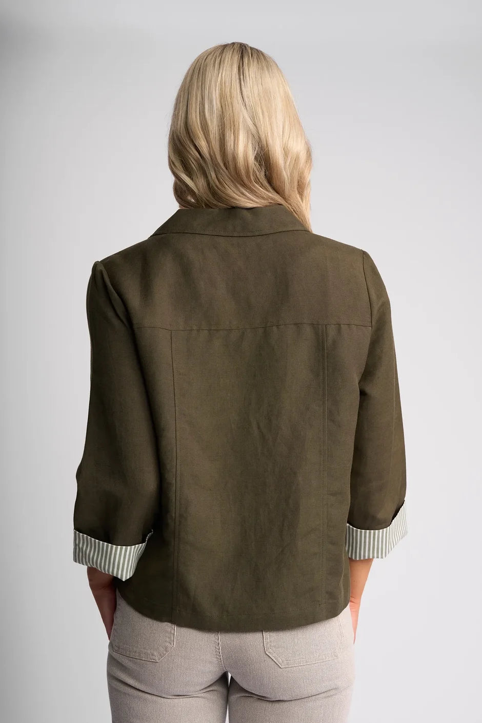 VS2113 KHAKI Stripe Cuff Linen/Viscose Soft Shell Summer Blazer