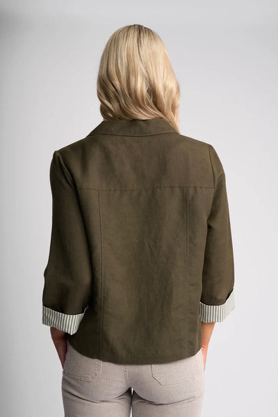 VS2113 KHAKI Stripe Cuff Linen/Viscose Soft Shell Summer Blazer