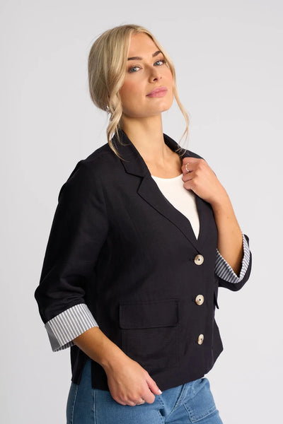 VS2113 NAVY Stripe Cuff Linen/Viscose Soft Shell Summer Blazer