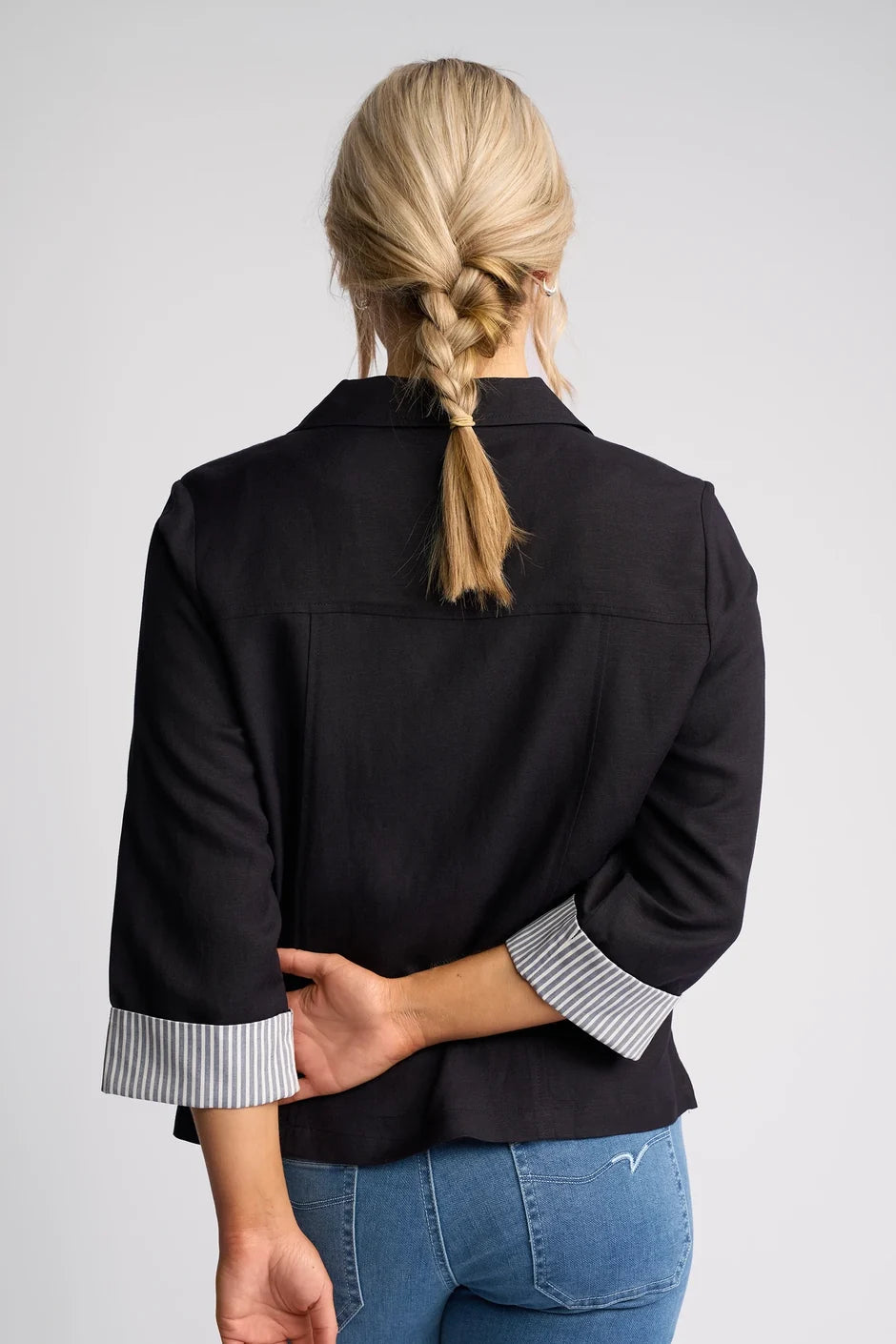 VS2113 NAVY Stripe Cuff Linen/Viscose Soft Shell Summer Blazer
