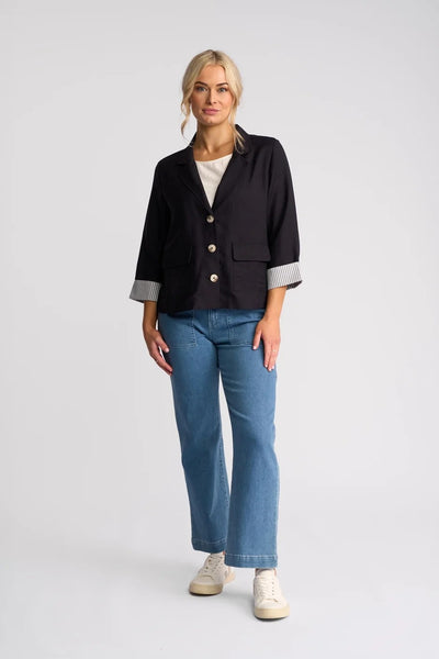 VS2113 NAVY Stripe Cuff Linen/Viscose Soft Shell Summer Blazer