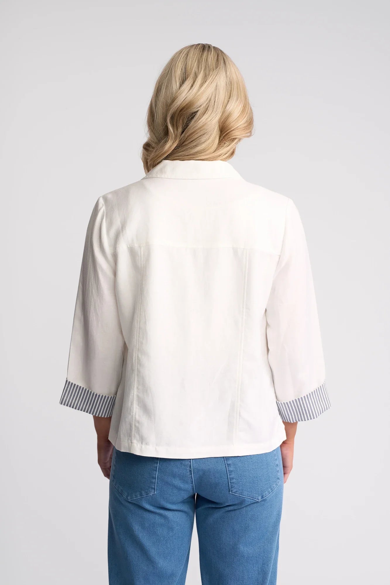VS2113 WHITE Stripe Cuff Linen/Viscose Soft Shell Summer Blazer