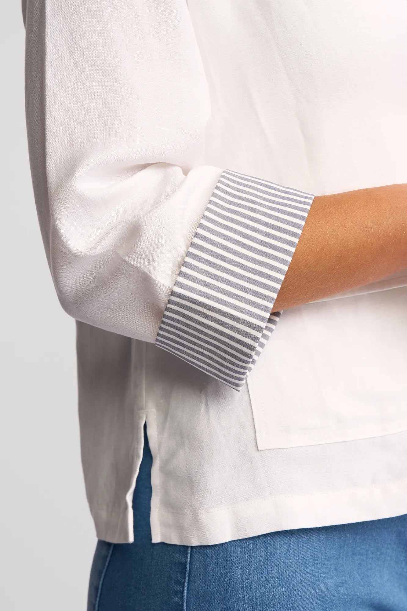 VS2113 WHITE Stripe Cuff Linen/Viscose Soft Shell Summer Blazer