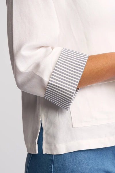 VS2113 WHITE Stripe Cuff Linen/Viscose Soft Shell Summer Blazer