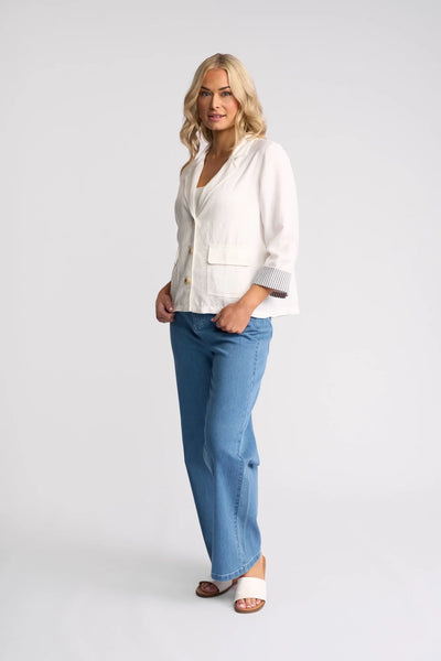 VS2113 WHITE Stripe Cuff Linen/Viscose Soft Shell Summer Blazer