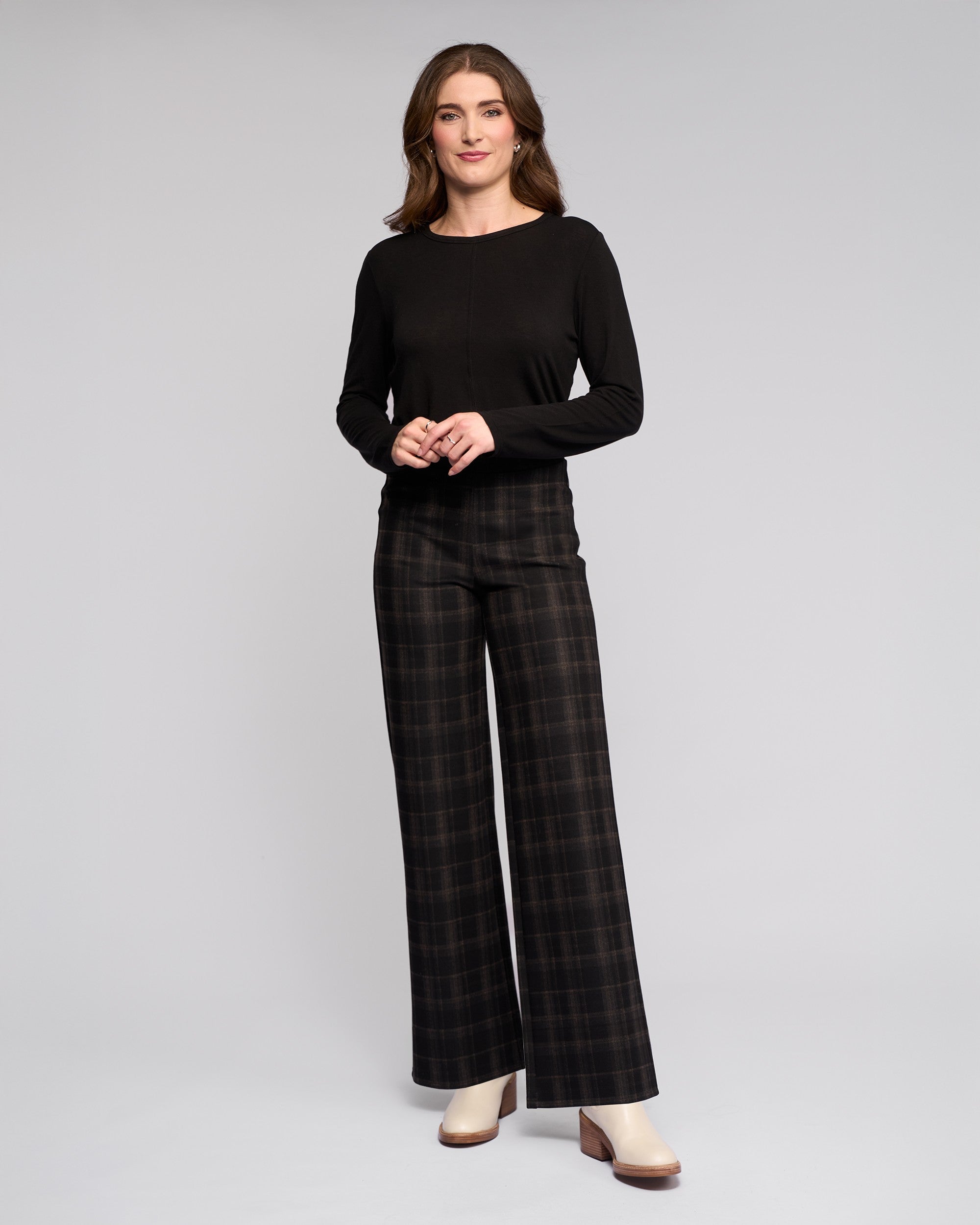 V235 CHECK Wide Leg Style Stretch Pant