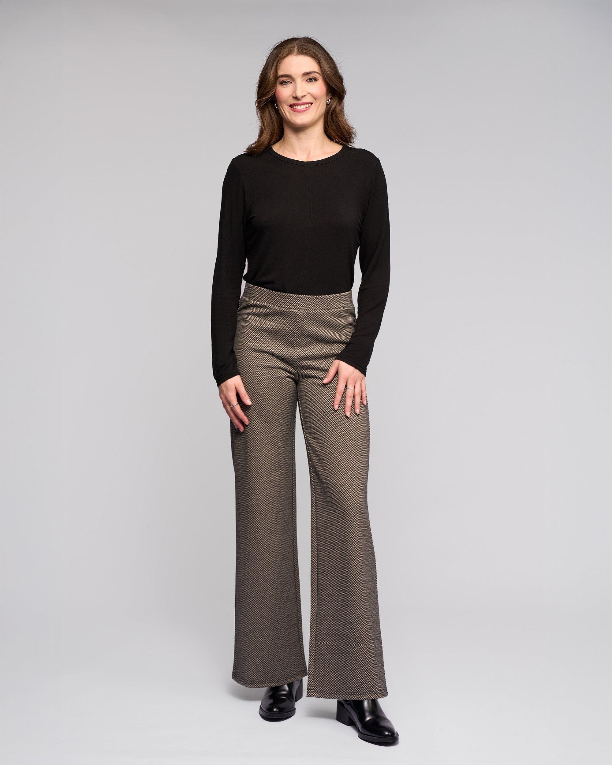 V235B FINE CHECK Wide Leg Style Stretch Pant