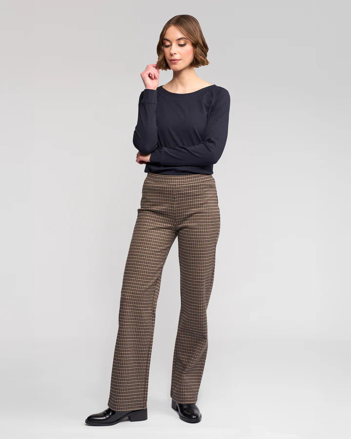 V295 FINE CHECK Straight Leg Stretch Pant