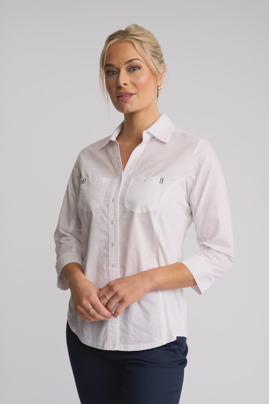 VS4032 WHITE Stretch Side Panel Shaped Cotton Shirt