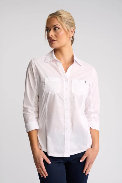 VS4032 WHITE Stretch Side Panel Shaped Cotton Shirt