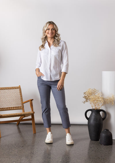 4032 Stretch Side Panel Shaped Cotton Shirt