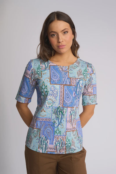 VS4329A Antique Print Half Sleeve Cotton Crew Neck