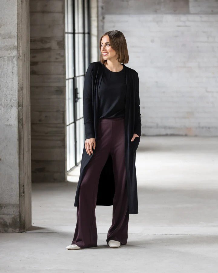 V4494 BLACK MERINO Pocketed Duster Cardigan