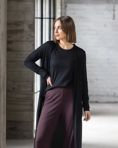 V4494 BLACK MERINO Pocketed Duster Cardigan