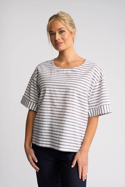 VS4508 Boatneck Wide Cuff Linen Blend Top