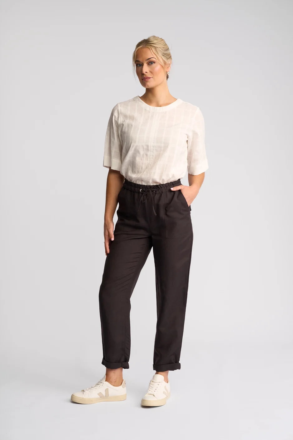 VS5016 CHOCOLATE Linen Viscose 7/8 Weekend Cafe Pant