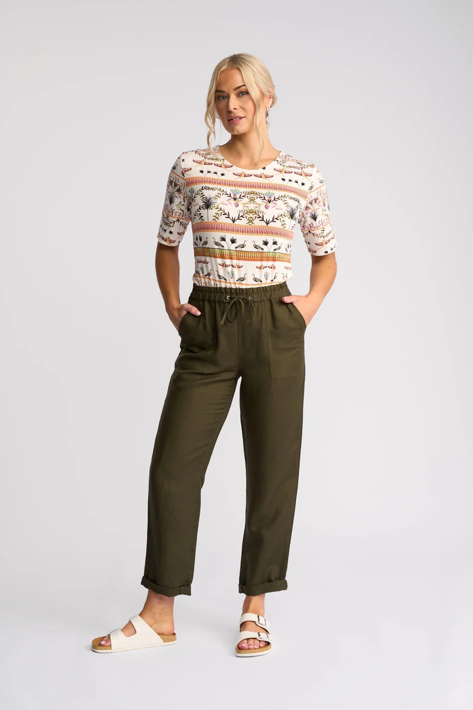 VS5016 KHAKI Linen Viscose 7/8 Weekend Cafe Pant