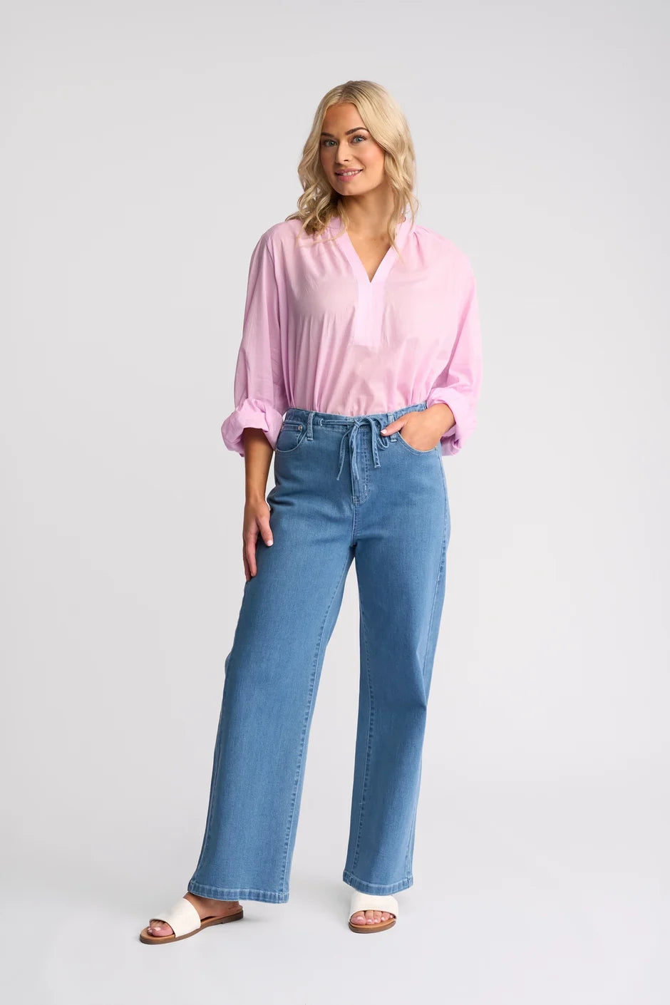 VS5062 Tie Front Washer Finish Wide Leg Soft Jean