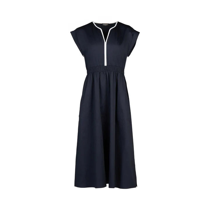 6118  Shirred Waist Contrast Edge Pocket Dress