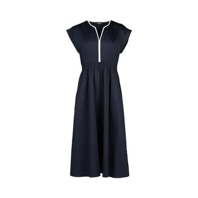 6118  Shirred Waist Contrast Edge Pocket Dress