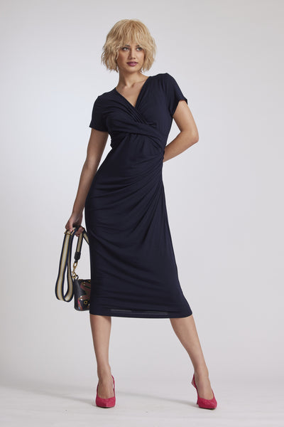 8968 Side Gather Cap Sleeve Dress