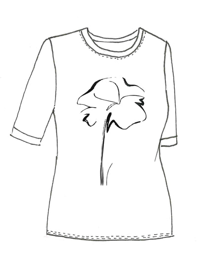 8977 Flower Printed Crew Neck Tee